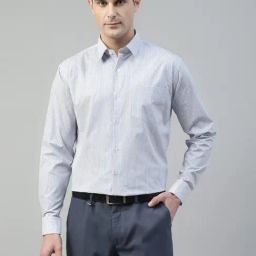 Hancock White & Blue Cotton Slim Fit Striped Shirt-image-56