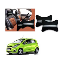 Auto Pearl Black Silver Strip Car Neck Cushion/Neck Pillow Compatible with Chevrolet Beat Type 2-45