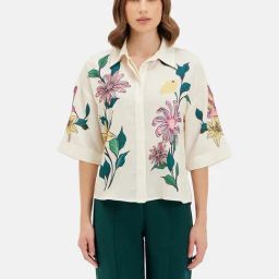 Kazo Beige Floral Print Shirt-image-93