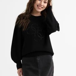 Guess Black Embellished Full Sleeves Sweater-27