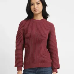 Levi's Maroon Cotton Self Design Sweater-image-37