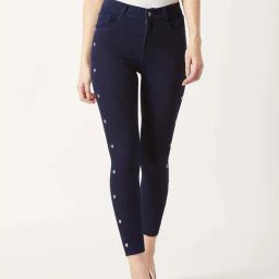 Miss Chase Navy Blue Skinny Fit Mid Rise Cropped Length Eyelet Detailing Denim Stretchable Jeans-image-57