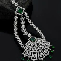 Voylla Silver Sparkling Elegance Zehra E Zamrud American Diamond Maang Tikka-picture-8
