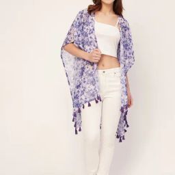 Moomaya Violet & White Floral Print Shrug-13
