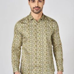 Byford By Pantaloons Green Cotton Slim Fit Printed Shirt-image-100