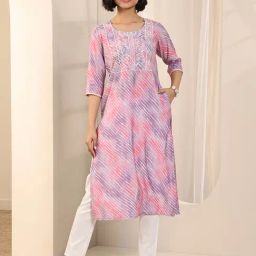 Libas Lavender Leheriya Printed Straight Kurta With Pocket And Yoke Embroidery-picture-32