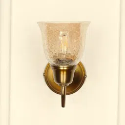 Divine Trends Gold Aluminium Antique Finish Curved Wall Lamp with Cup Crackled Luster Shade-picture-8