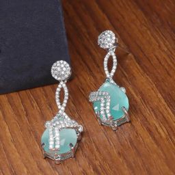 Zeneme Rhodium Plated Silver AD Teardrop Crystal Drop Earrings-45