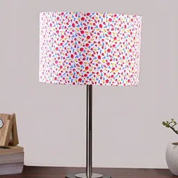 Aura Pink Printed Metal Traditional Cylindrical Shaped Table Lamp-26