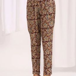 Okhai Ziba Brown Pure Cotton Floral Print Pants-image-2