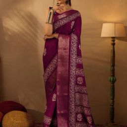 Saree Mall Purple Printed Sarees With Unstitched Blouse-image-11