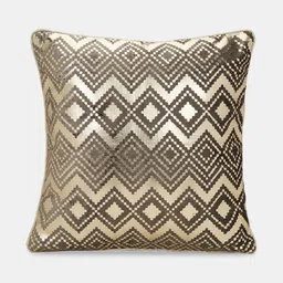 Living scapes by Pantaloons Brown and Gold-Toned Geometric Printed Square Cushion Cover-picture-12