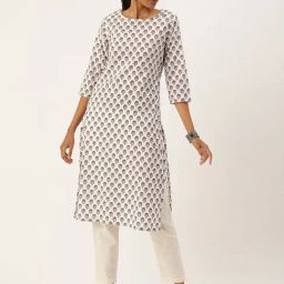 Amukti White Printed A Line Kurta-image-40