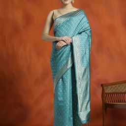 SHADOW & SAINING Woven Design Zari Banarasi Saree With Unstitched Blouse Piece-image-40