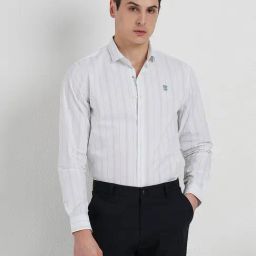 Red Tape White Loose Fit Striped Shirt-image-59