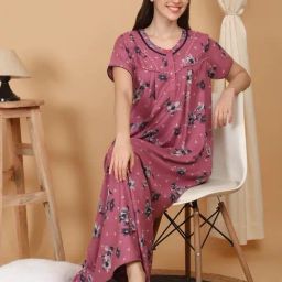 Sweet Dreams Rose Cotton Regular Fit Geometric Print Night Dress-image-87