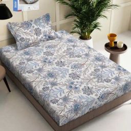 Klotthe Blue 300 TC Polycotton Single Book Fold Bedsheet with Pillow Cover-image-78