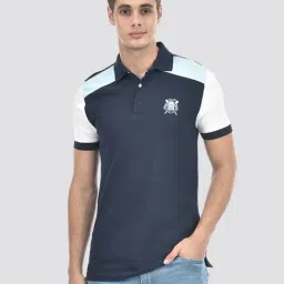 IZOD Navy Cotton Slim Fit Colour Block Polo T-Shirt-picture-23