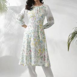 W Off-White Printed A Line Kurta-picture-10