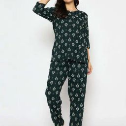 Clovia Green Print Top and Pyjamas Set-image-47