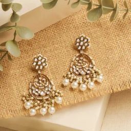 Zaveri Pearls Antique Gold Tone Kundan & Pearls Embellished Dangler Earring-23