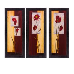 eCraftIndia Set of 3 Maroon & Beige Floral UV Wall Art-4