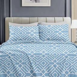 Ariana Amalfi Blue Cotton Geometric Cotton Bed Sheet-image-9
