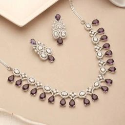 Saraf RS Jewellery Amethyst AD Zirconia Studded Classic Necklace & Earring Set-45
