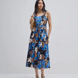LOV by Westside Multicolour Floral Print Cotton A-Line Dress with Belt-picture-1