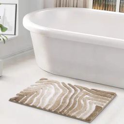 OBSESSIONS Beige Polyester Abstract Anti Skid Bath Mat (Medium)-picture-45