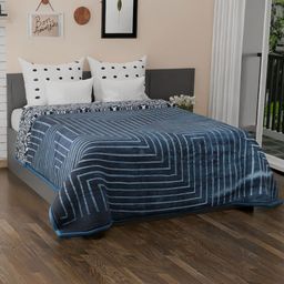 Nivasam Navy Blue & White Ethnic Motifs Mink Heavy Winter Double Bed Blanket-image-101