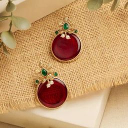Zaveri Pearls Red Green Stones Embellished Fusion Wear Statement Stud Earring-17