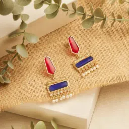 Zaveri Pearls Red Blue Stones Embellished Fusion Wear Beads Drop Earring-image-28