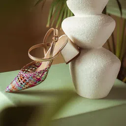 Saint G Textured Pointed Toe Leather Block Heels image 1