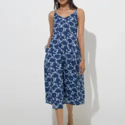 Utsa by Westside Navy Floral Design A-Line Cotton Dress-image-10