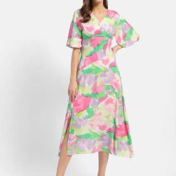 MADAME Pink & Purple Floral Print Bodycon Dress-image-81
