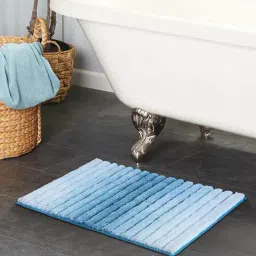 OBSESSIONS Navy Polyester Stripes Anti Skid Stripes Bath Mat (Medium)-picture-0