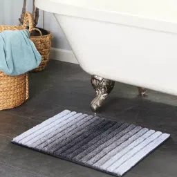 OBSESSIONS Grey Polyester Stripes Anti Skid Stripes Bath Mat (Medium)-picture-48