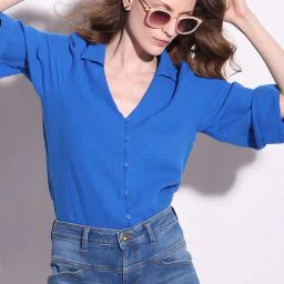 Vero Moda Blue Cotton Relaxed Fit Shirt-image-48