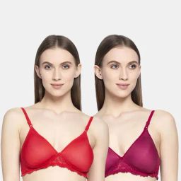 AROUSY Red & Maroon Cotton Self Pattern T-Shirt Bra - Pack Of 2-picture-25