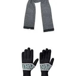 LOOM LEGACY Men Patterned Woollen Winter GloveS With Muffler-image-53