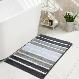 OBSESSIONS Grey Polyester Stripes Anti Skid Stripes Bath Mat (Medium)-picture-49