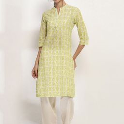 Rangriti Floral Printed Mandarin Collar Cotton Straight Kurta-image-30