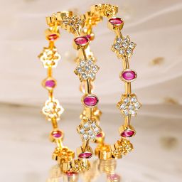 Rubans Set Of 2 22K Gold-Plated CZ-Studded Bangles-5