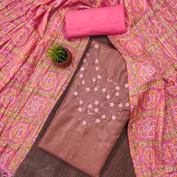 Panzora Floral Embroidered Sequinned Cotton Unstitched Dress Material-image-68