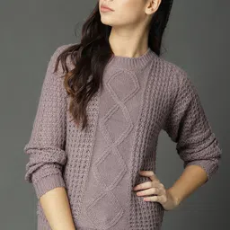Roadster Fast and Furious Women Mauve Self Design Pullover-41