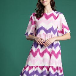 DressBerry Printed Flared Sleeve Crinkled A-Line Dress-image-38