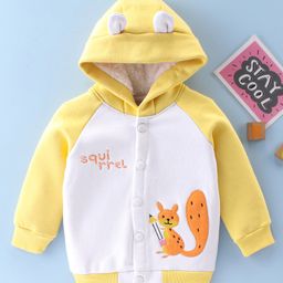 Kookie Kids Fleece Full Sleeves Fur Hooded Sweatshirts with Ear & Squirrel Applique Detailing - Yellow-picture-10