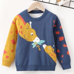 Kookie Kids Full Sleeves Pullover Giraffe Design - Blue-image-76