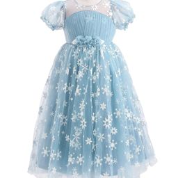 Babyhug Short Sleeves Snowflakes Printed with Corsage Frock - Frozen Blue-image-4